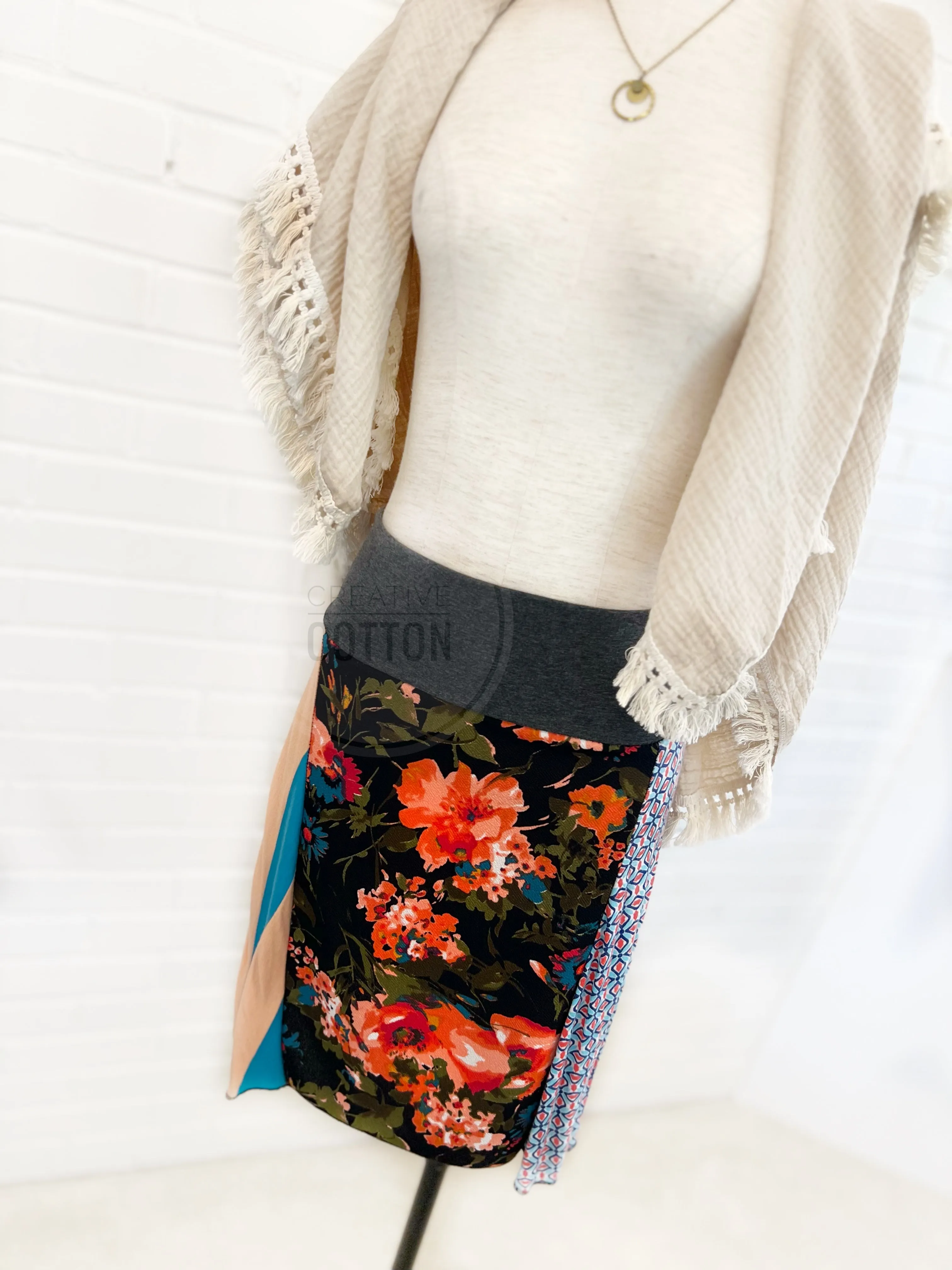 Jewel Toned Floral Funky Knit Skirt