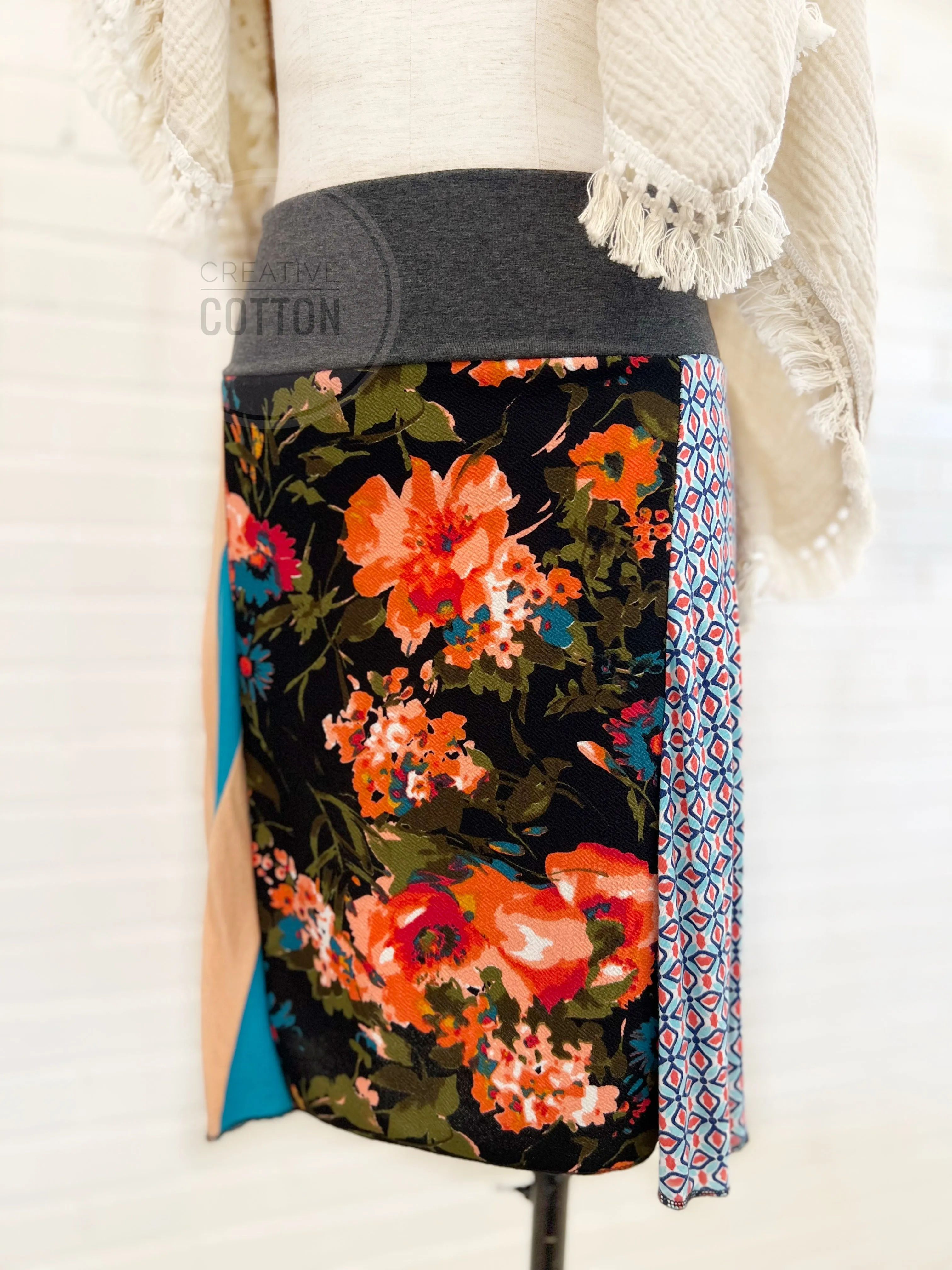 Jewel Toned Floral Funky Knit Skirt