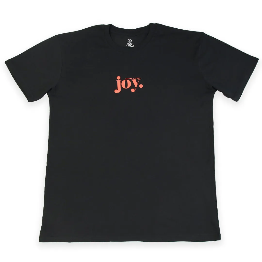 Joy - Plus Size Long Boxy Tee - Black with Sunrise Orange Print