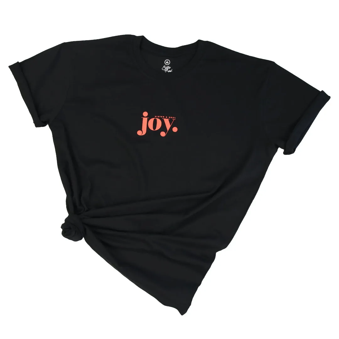 Joy - Plus Size Long Boxy Tee - Black with Sunrise Orange Print