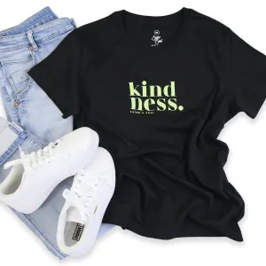 Kindness - Boxy Tee - Black with Lime Print