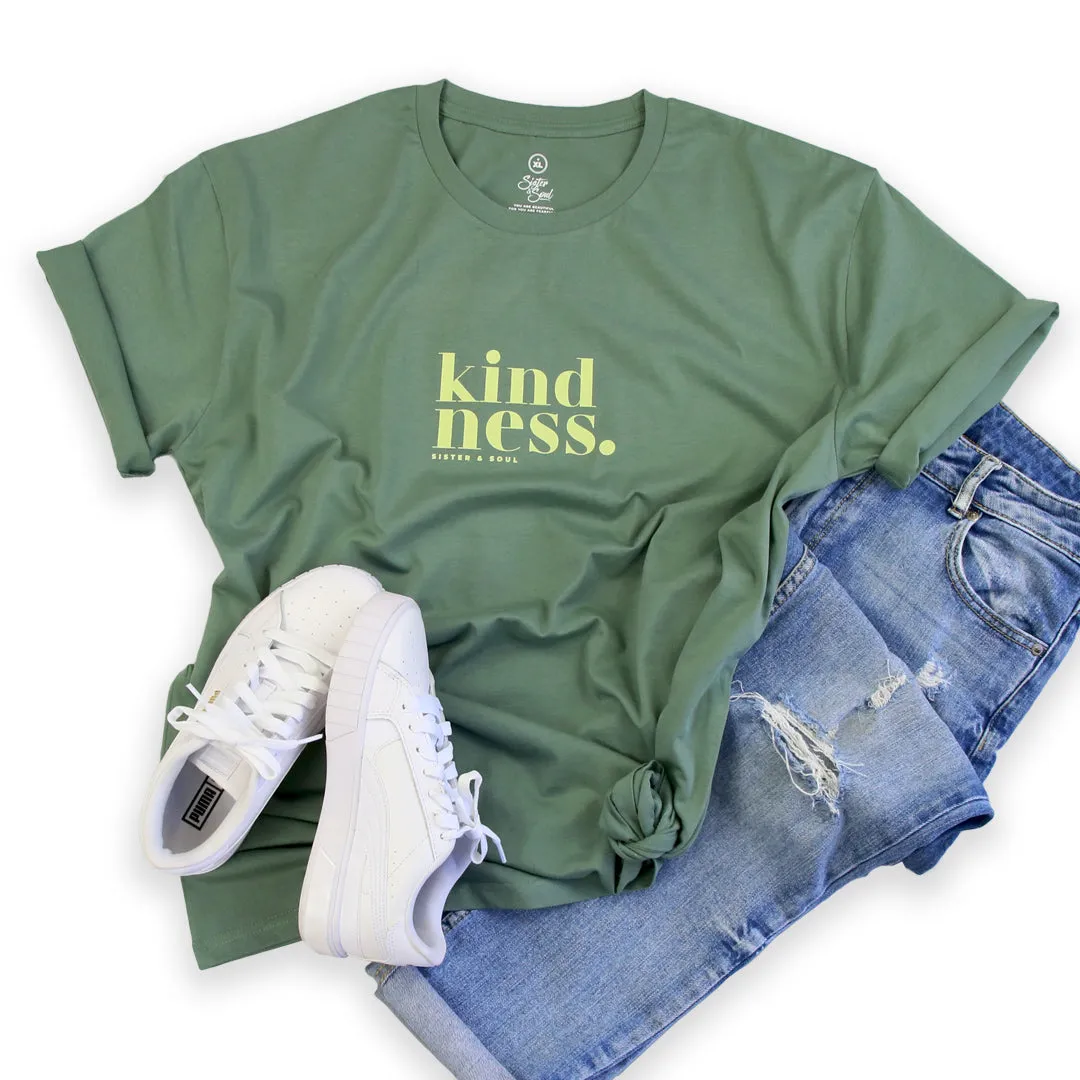 Kindness -  Plus Size Long Boxy Tee - Sage with Lime Print