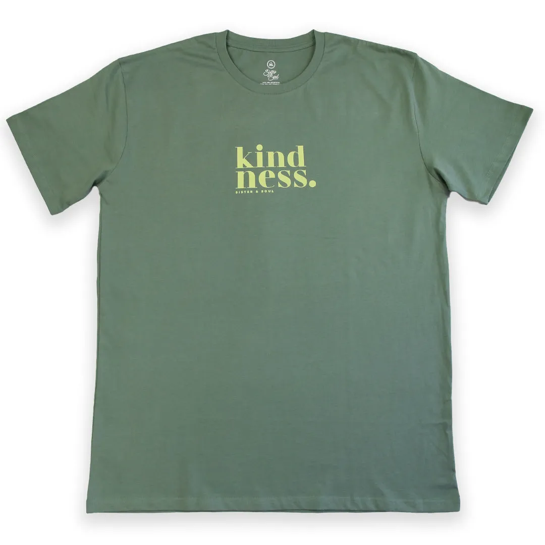 Kindness -  Plus Size Long Boxy Tee - Sage with Lime Print