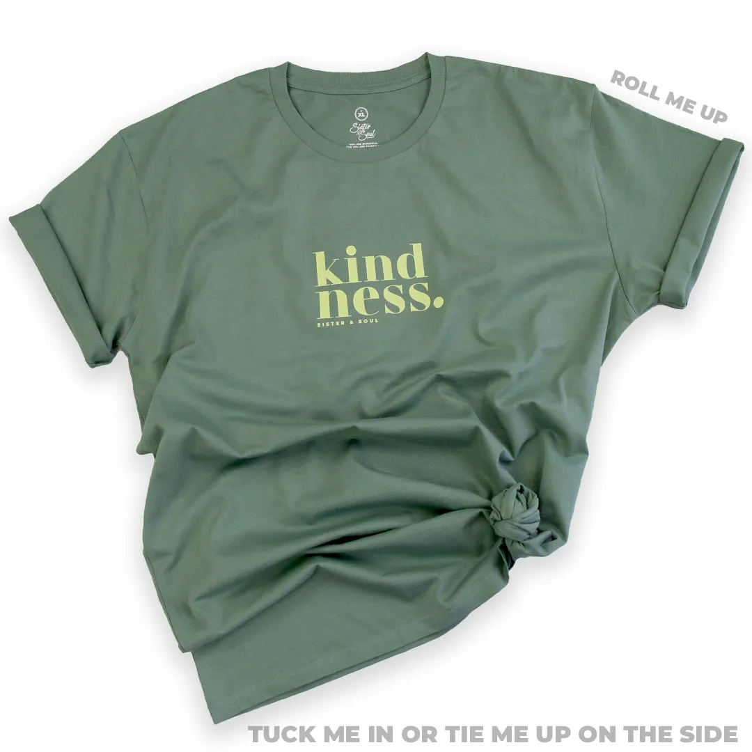 Kindness -  Plus Size Long Boxy Tee - Sage with Lime Print