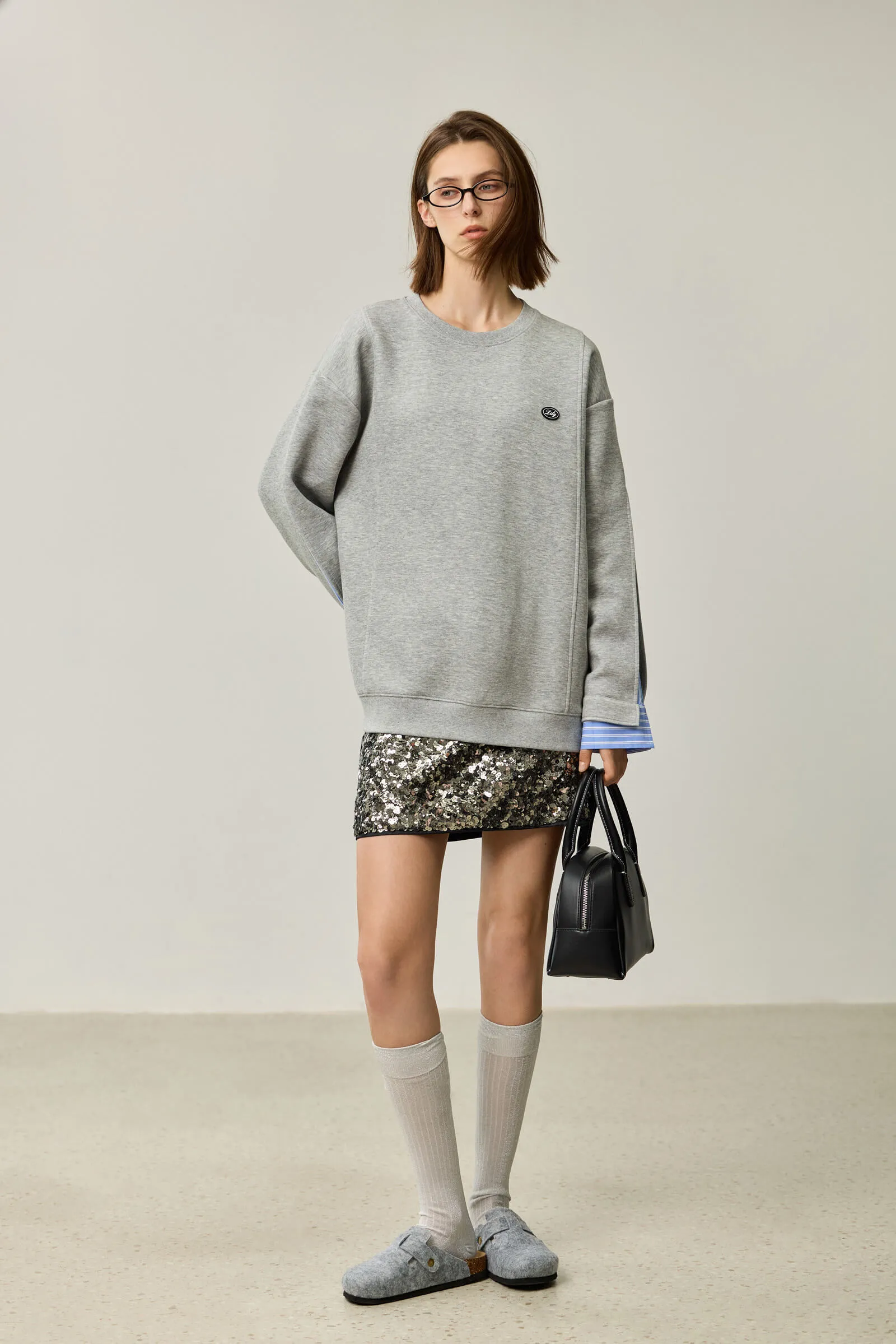 LILY Textured Crew Neck Sweatshirt