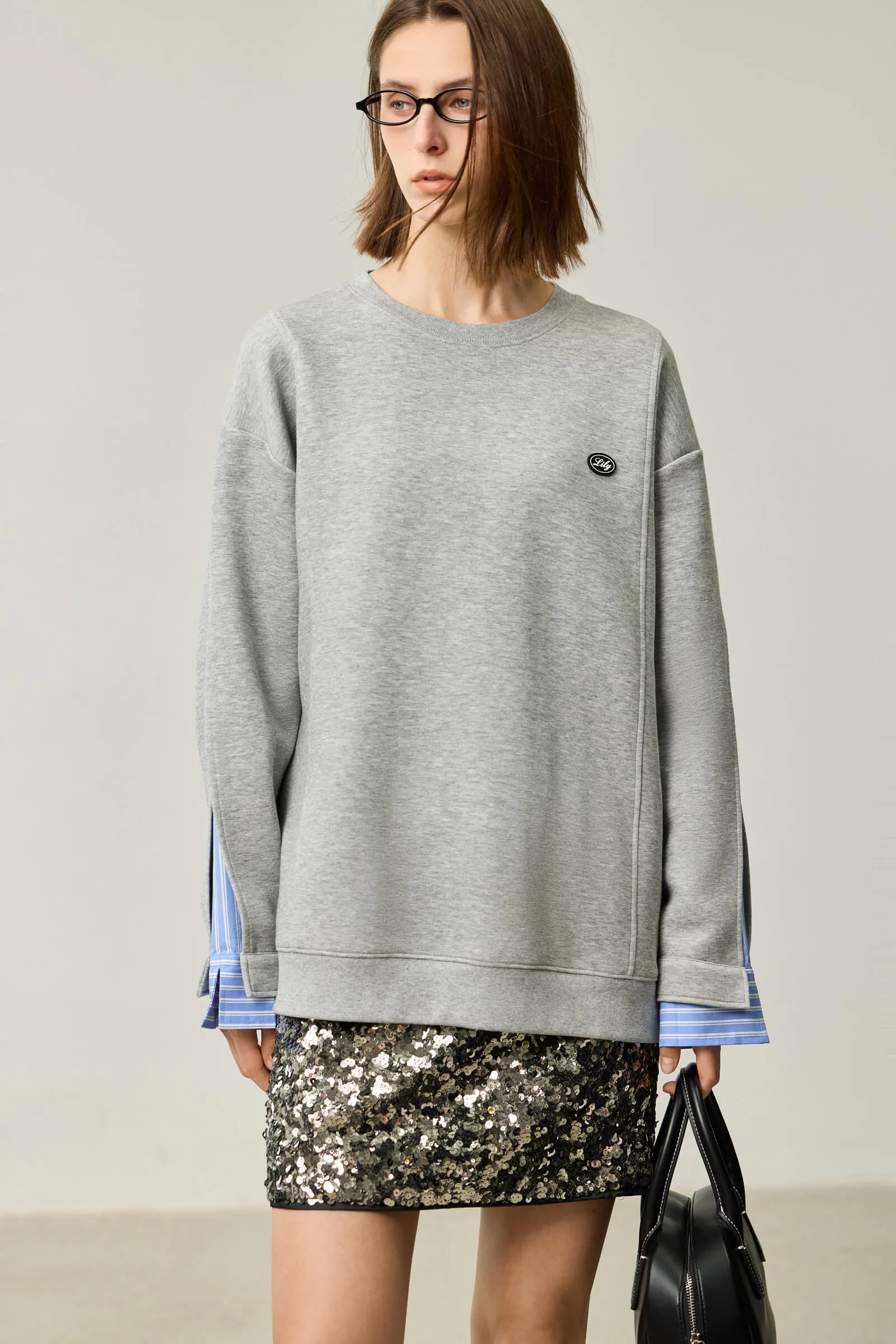 LILY Textured Crew Neck Sweatshirt