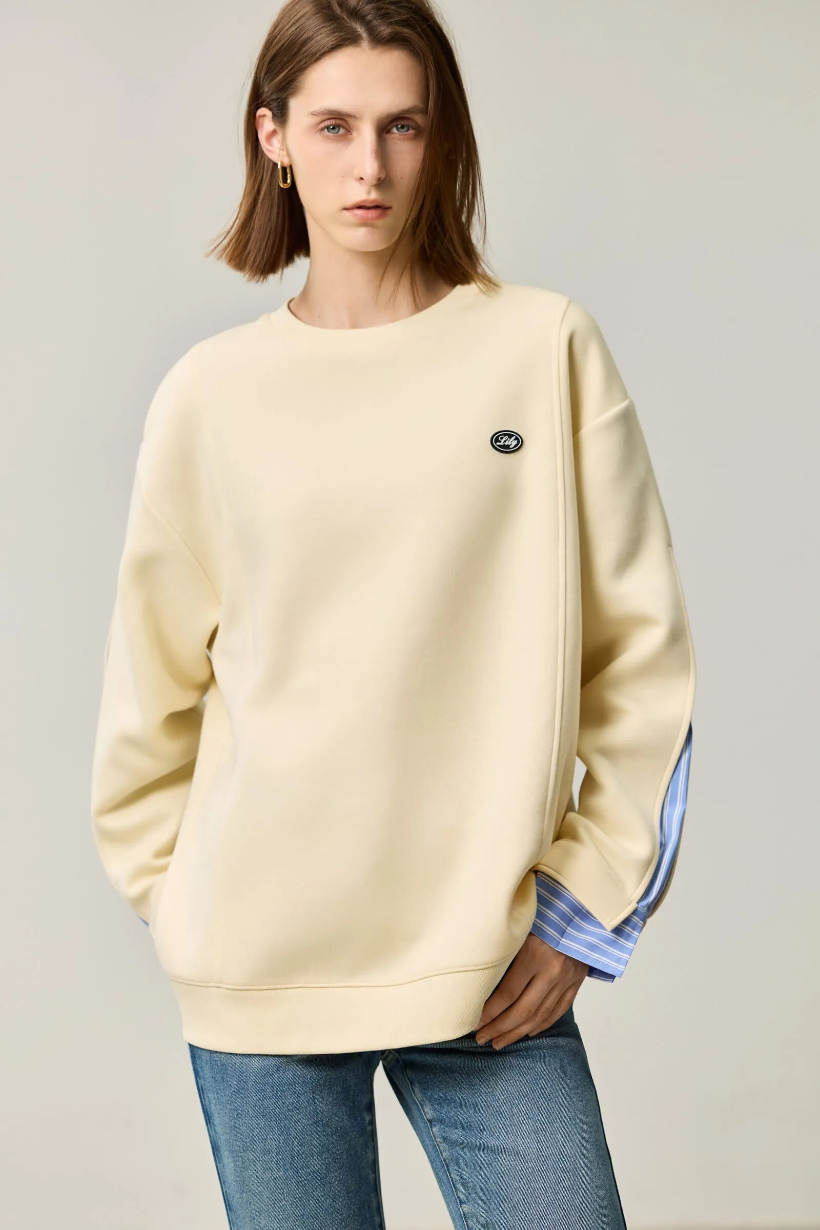 LILY Textured Crew Neck Sweatshirt