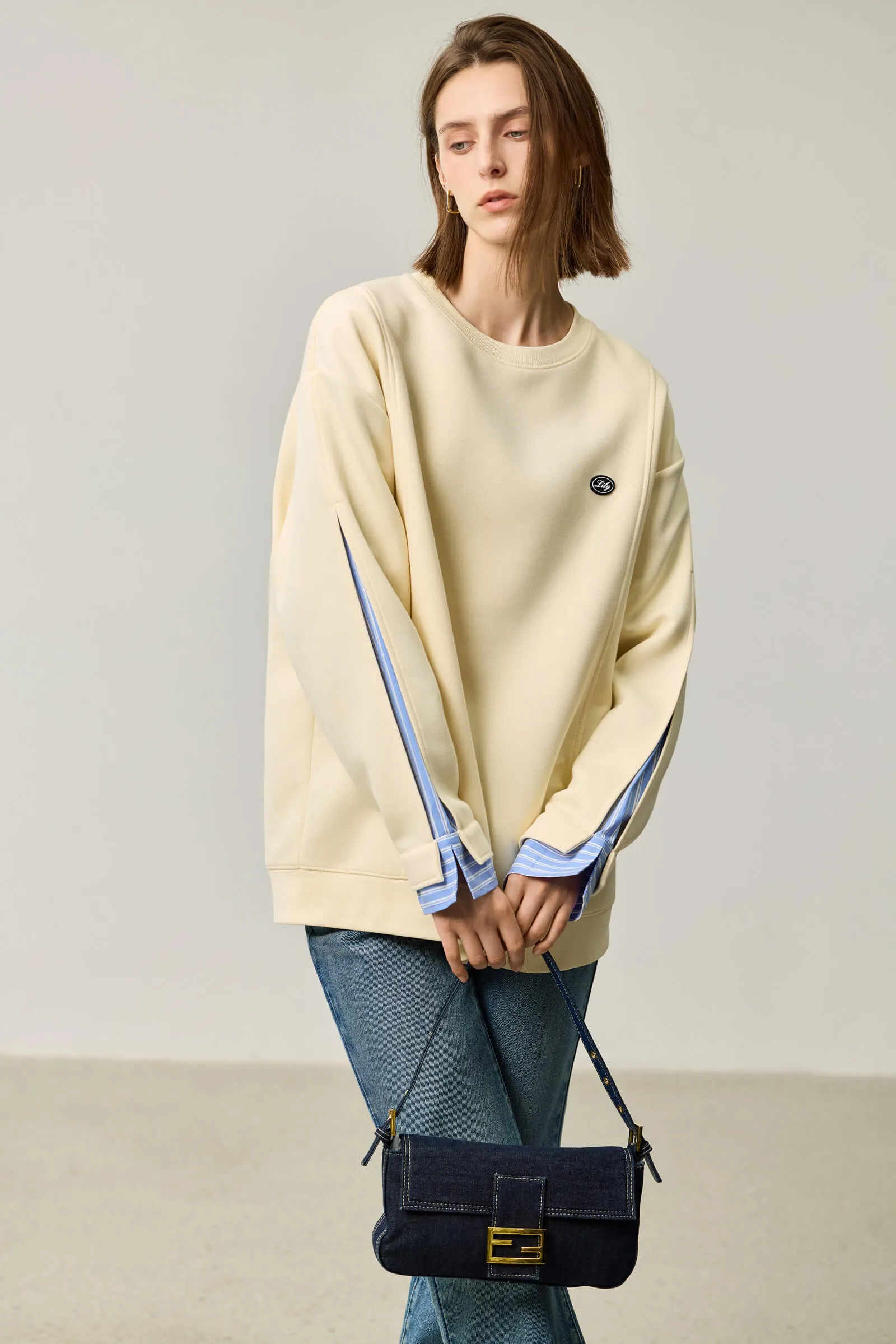 LILY Textured Crew Neck Sweatshirt