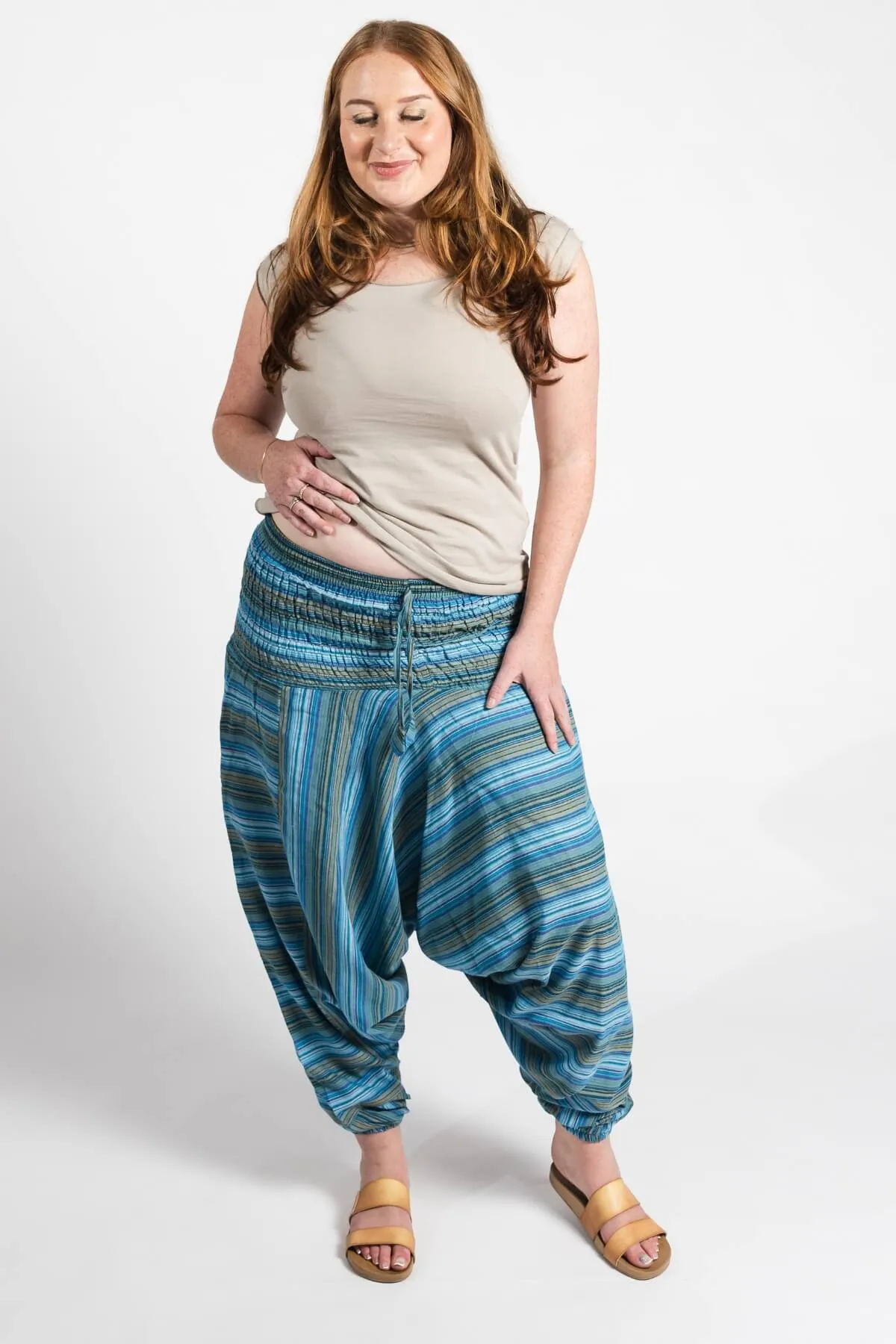 Low Crotch Pants - Striped Blue