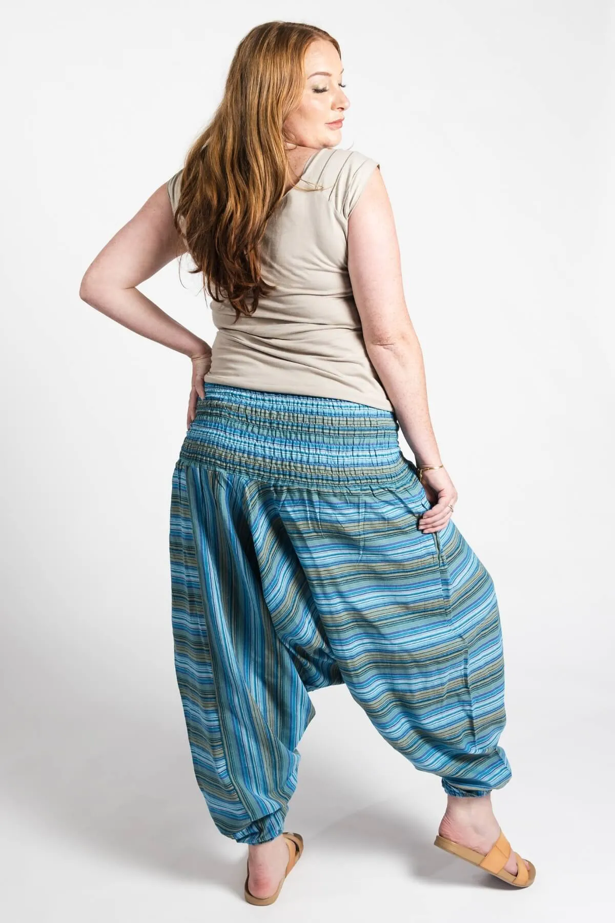 Low Crotch Pants - Striped Blue