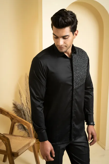 Men's Black Color Distorted Full Sleeves Shirt - Hilo Design