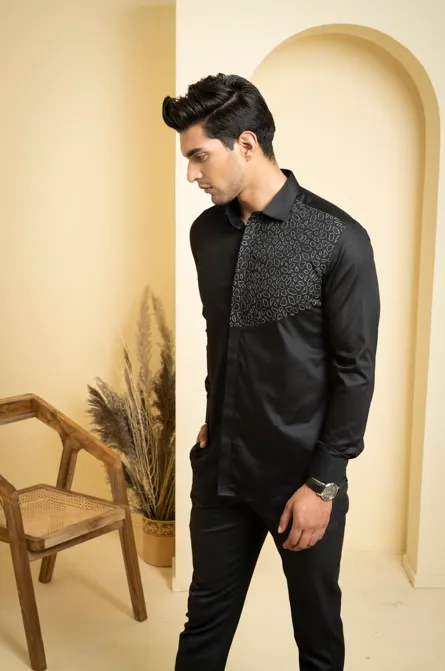 Men's Black Color Distorted Full Sleeves Shirt - Hilo Design