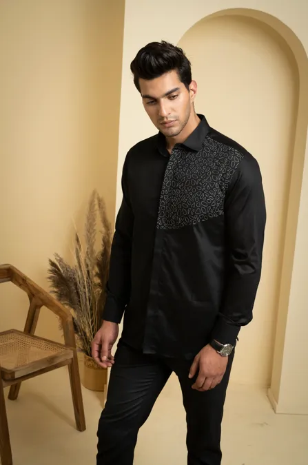 Men's Black Color Distorted Full Sleeves Shirt - Hilo Design