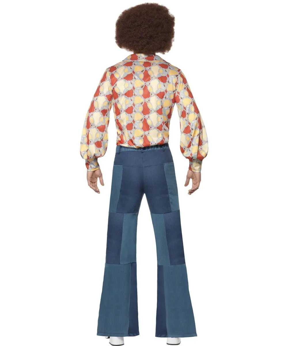 Men's Denim Patchwork 70s Disco Dancer Costume