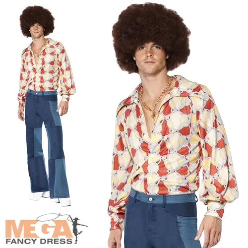 Men's Denim Patchwork 70s Disco Dancer Costume