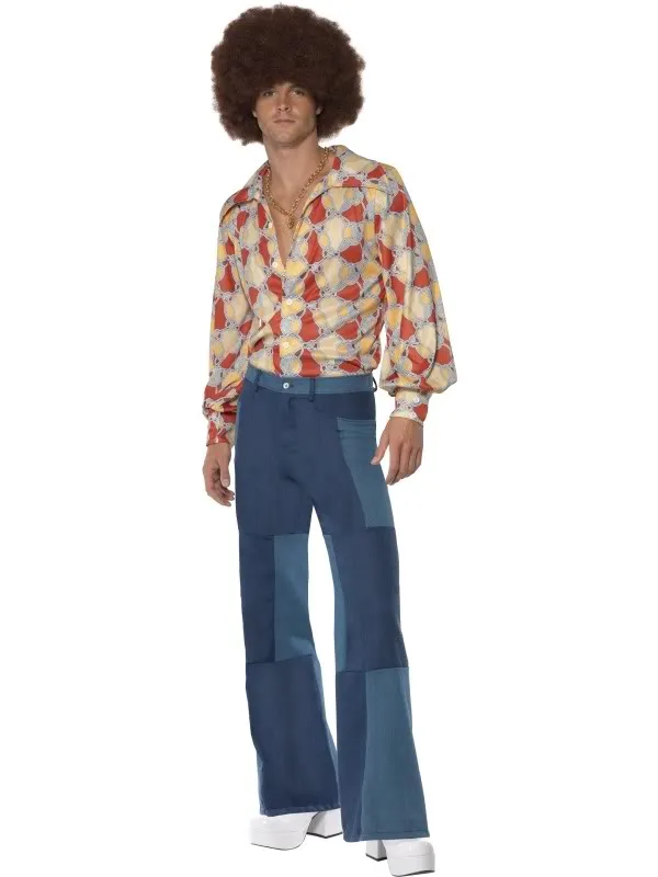 Men's Denim Patchwork 70s Disco Dancer Costume