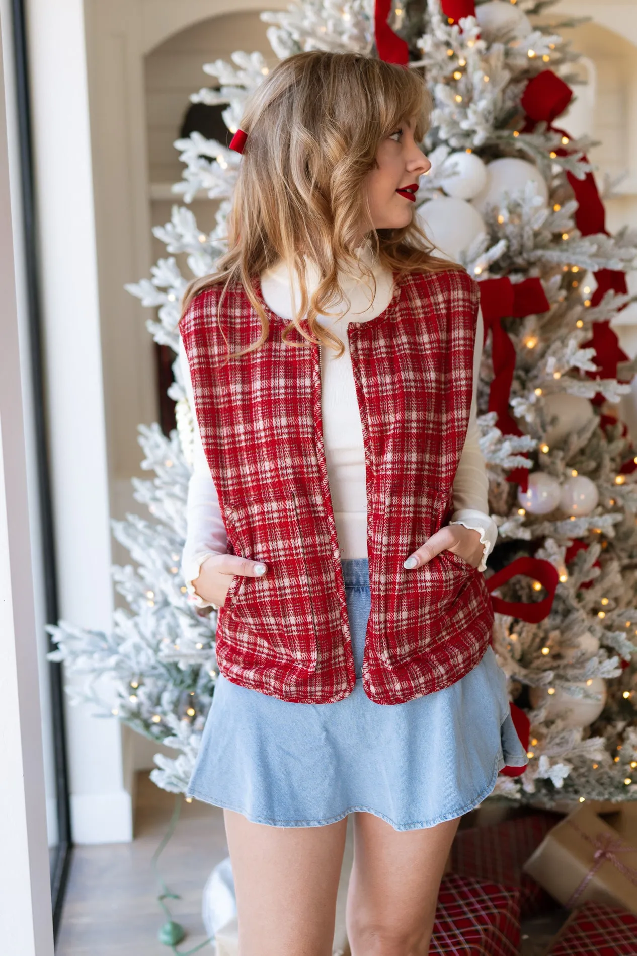 Midwest Red Checkered Vest