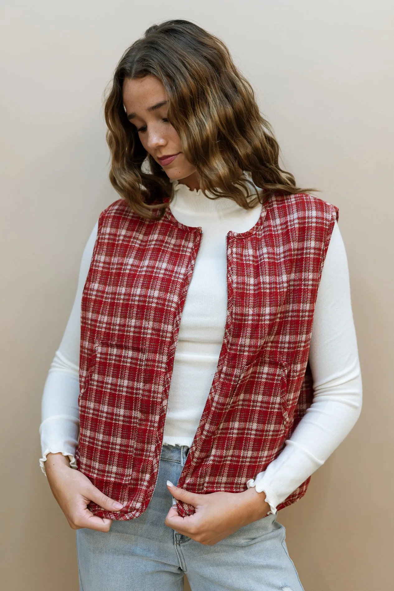 Midwest Red Checkered Vest