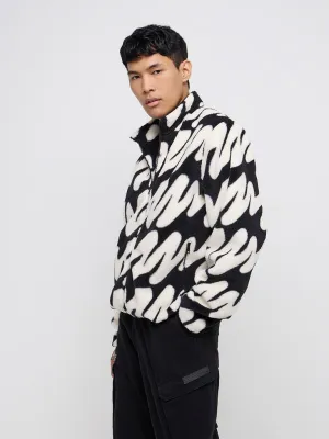 Nuon Black & White Abstract Relaxed-Fit Fleece Jacket