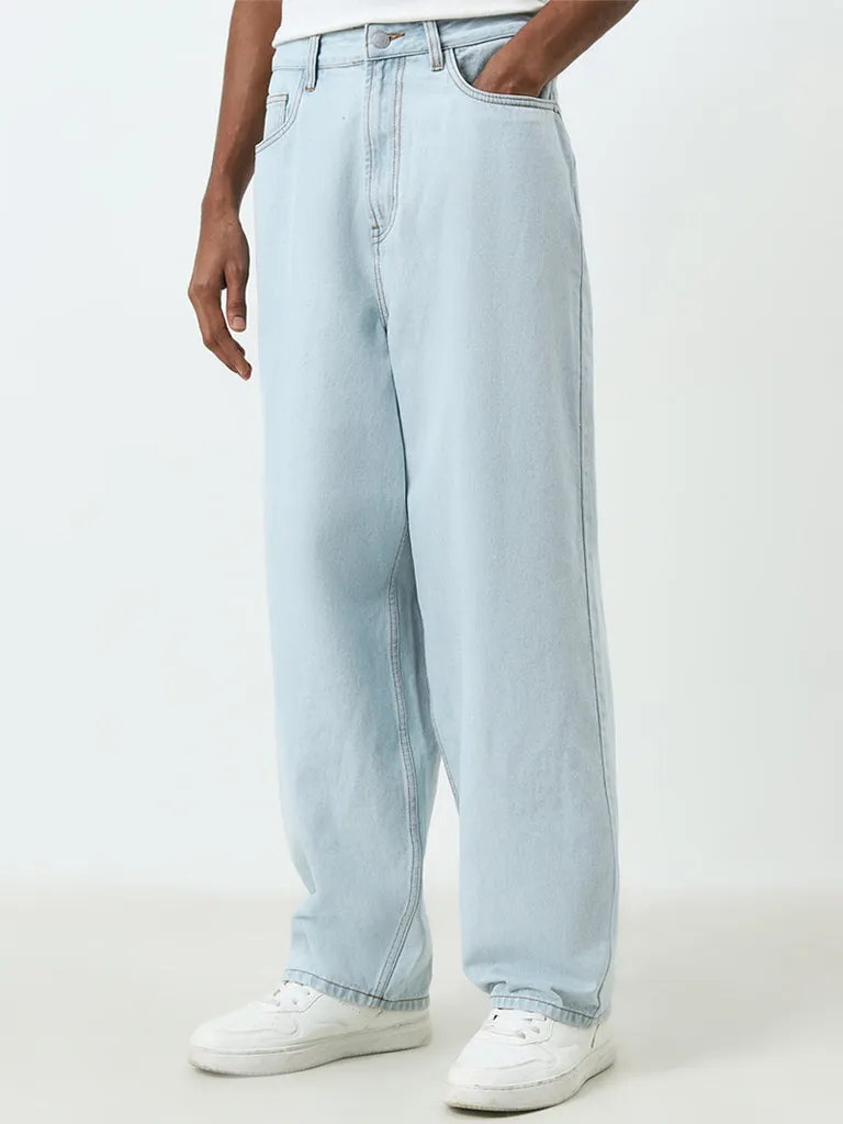 Nuon Light Blue Mid-Rise Relaxed-Fit Jeans