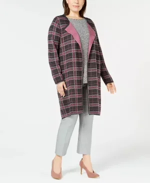 NY Collection Plus Size Jacquard Plaid Cardigan, Size 1X