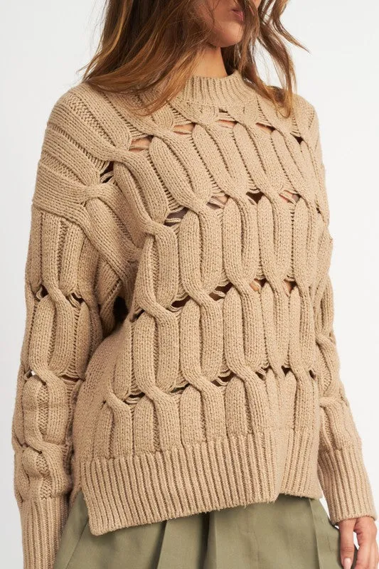 OPEN KNIT SLIT SWEATER