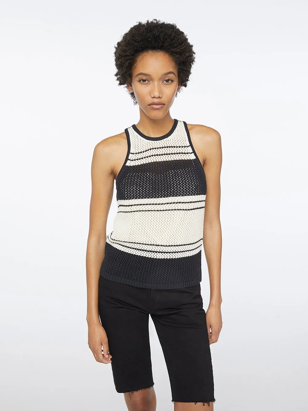 Open Knit Stripe Tank -- Off White Multi