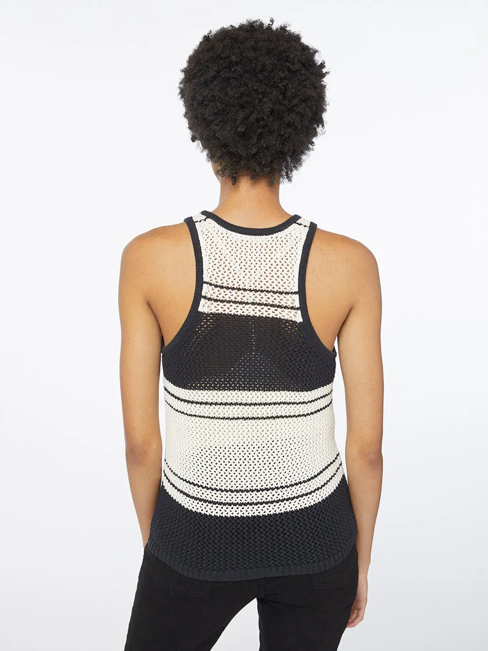 Open Knit Stripe Tank -- Off White Multi