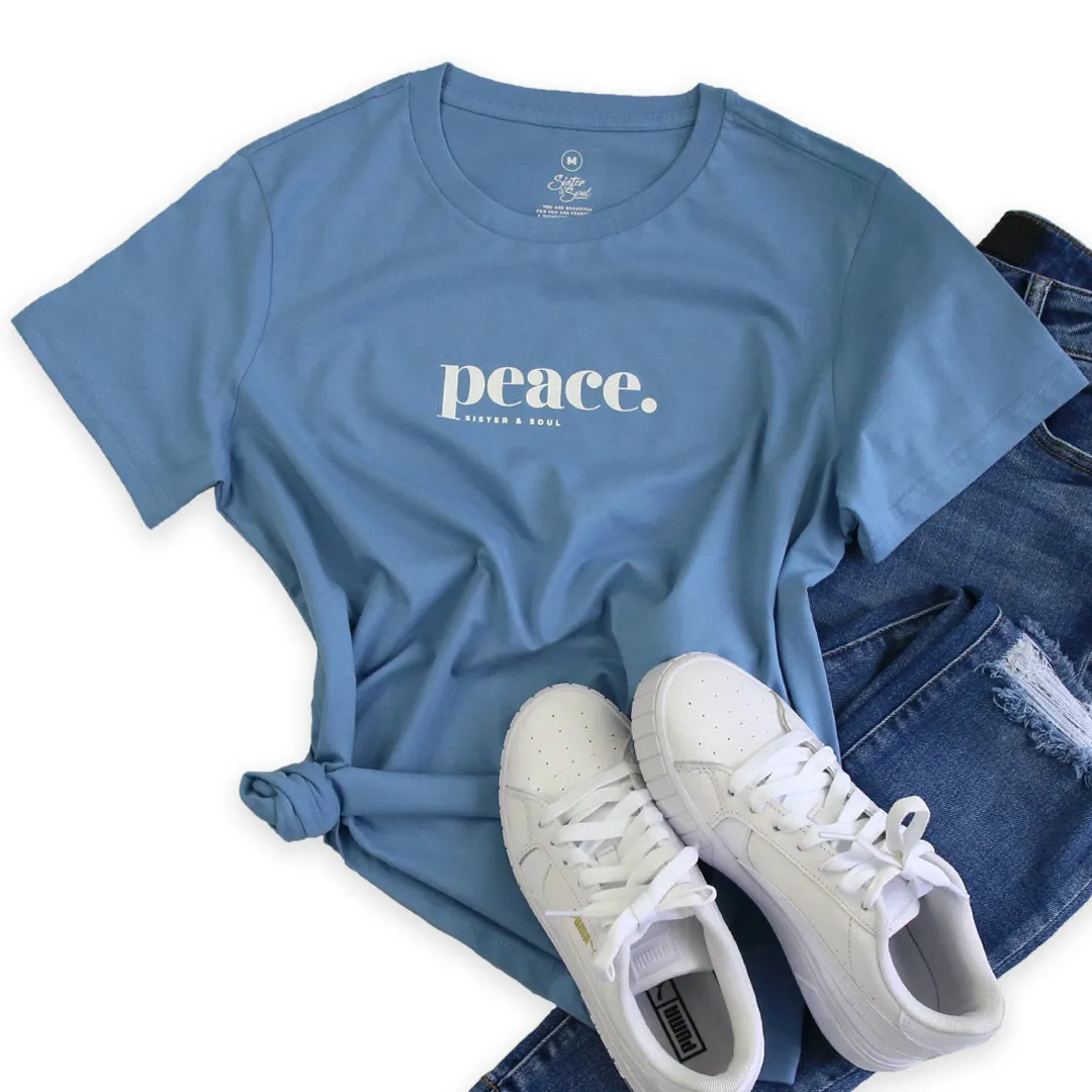 Peace - Boxy Tee - Azure Blue with White Print