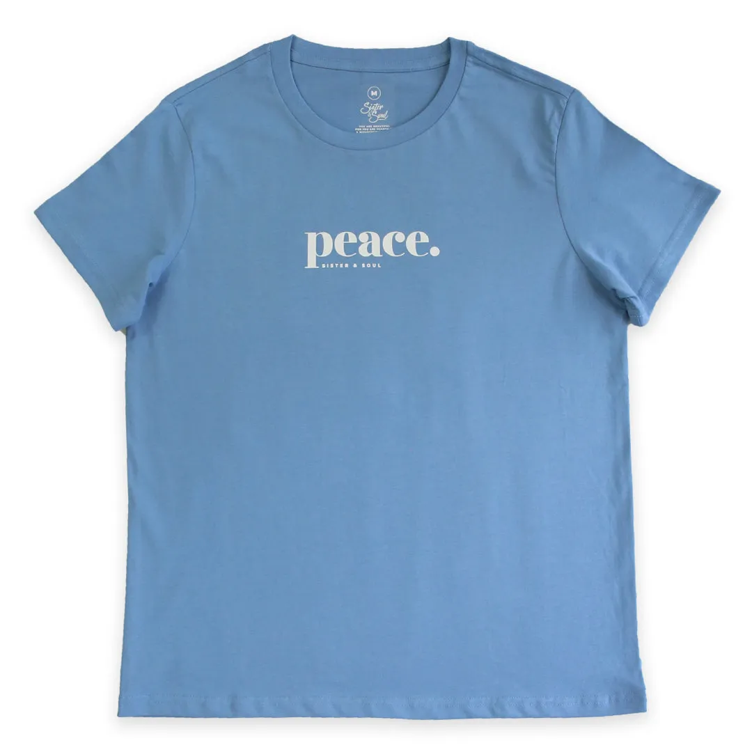 Peace - Boxy Tee - Azure Blue with White Print