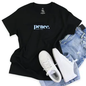 Peace - Boxy Tee - Black with Soft Blue Print