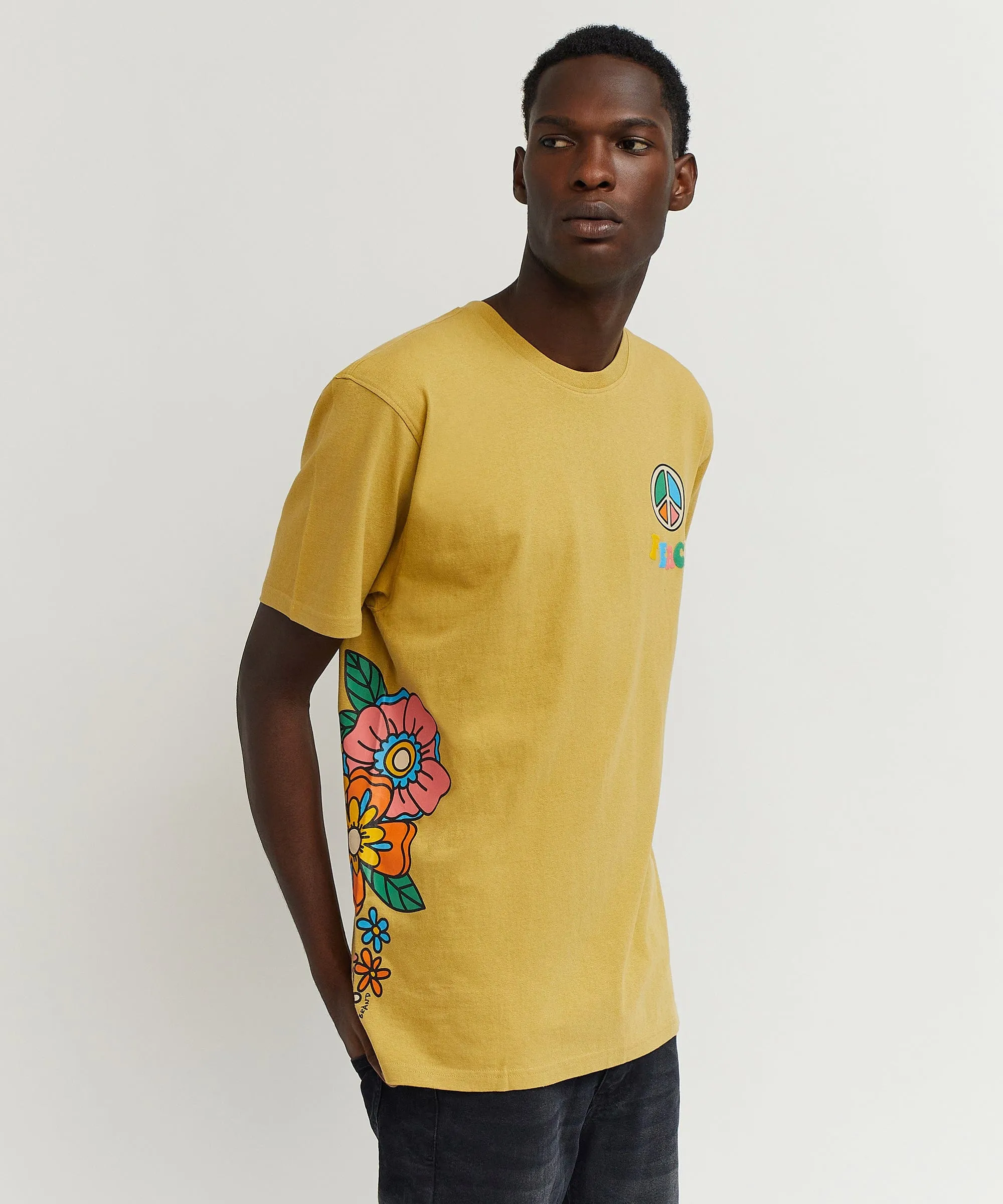 Peace Vibes Side Print Short Sleeve Tee - Khaki