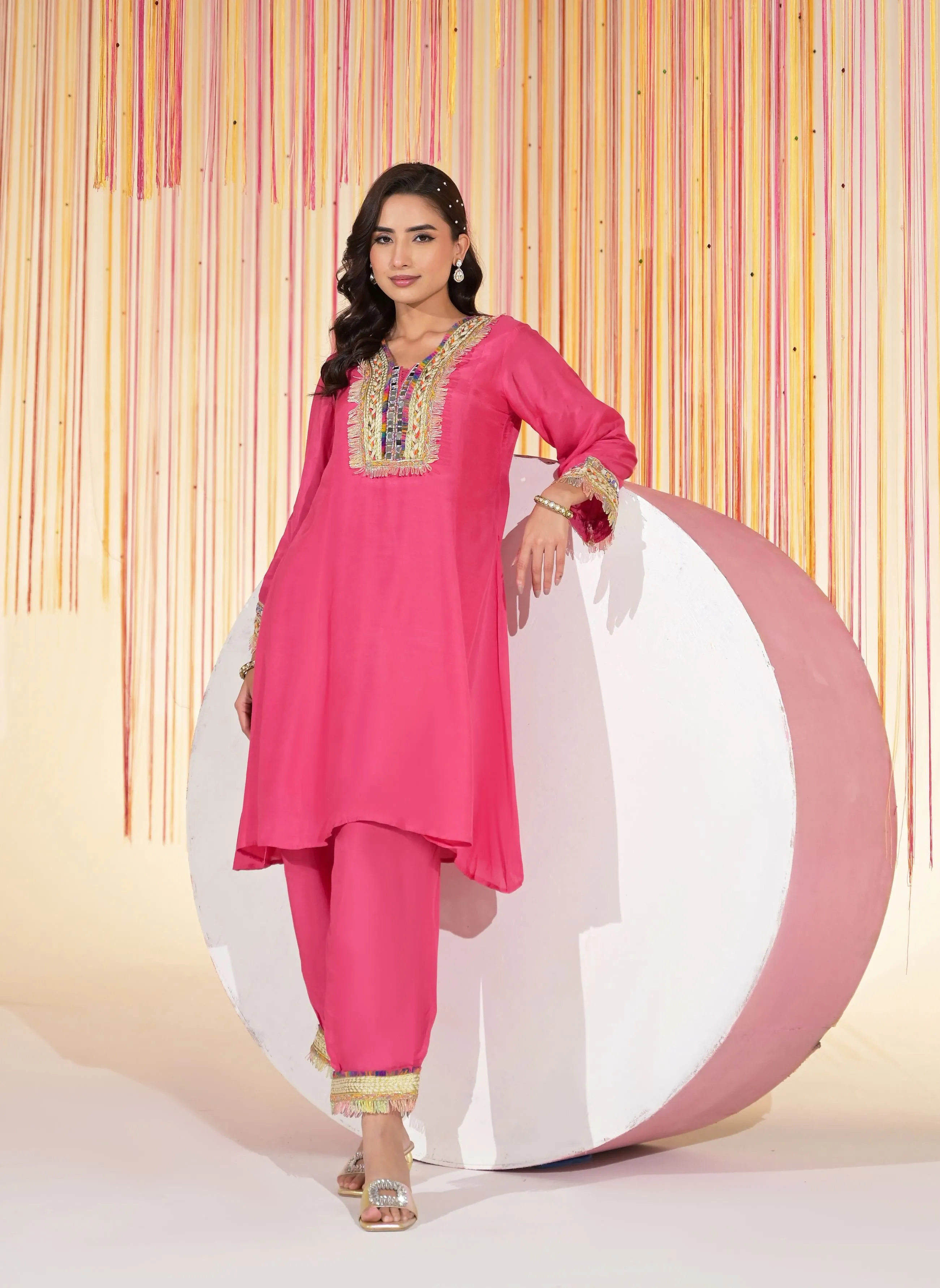 Pink Embellished Crepe Silk Co-Ord Set