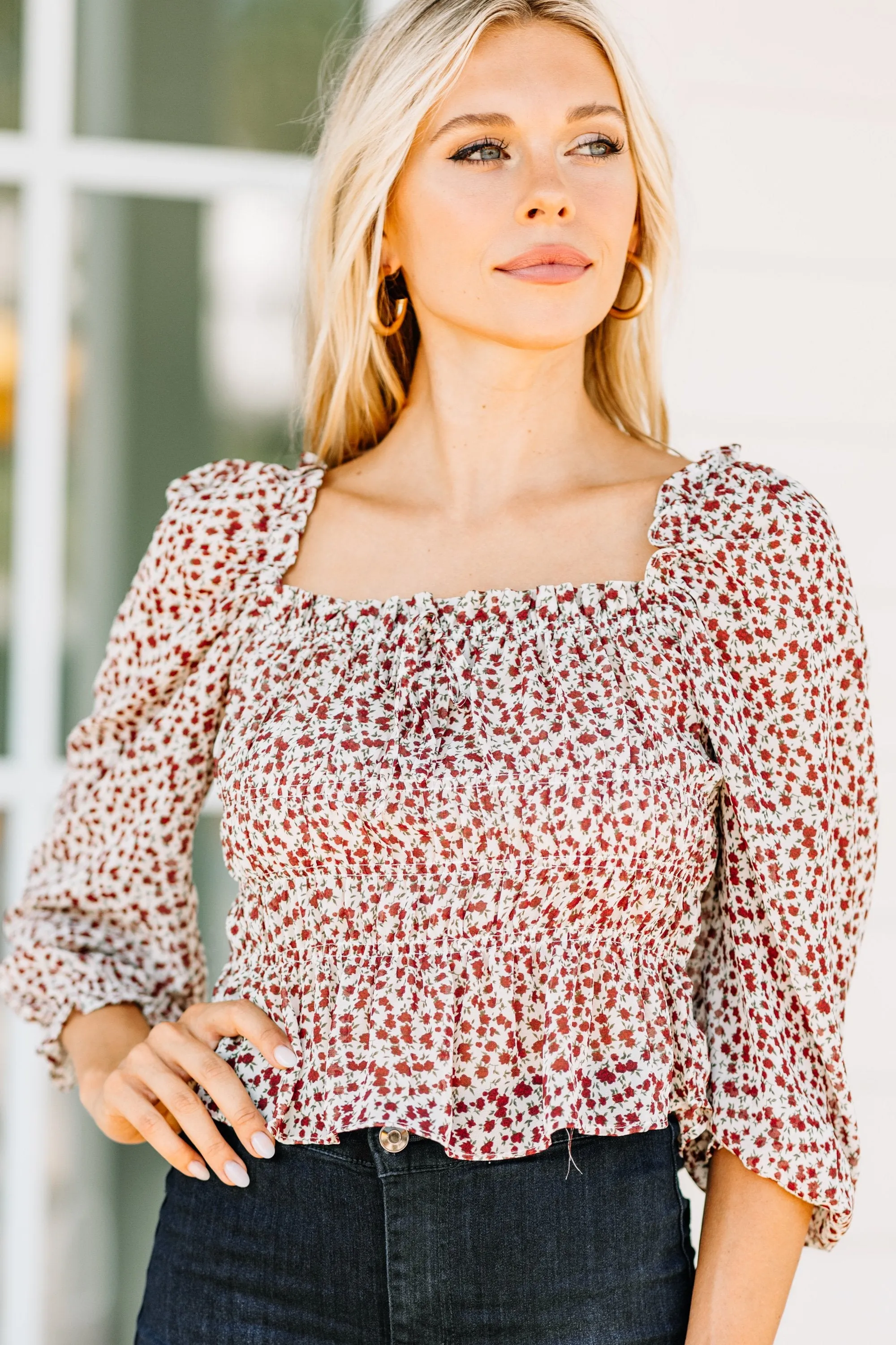 Romance Is Alive White Ditsy Floral Top