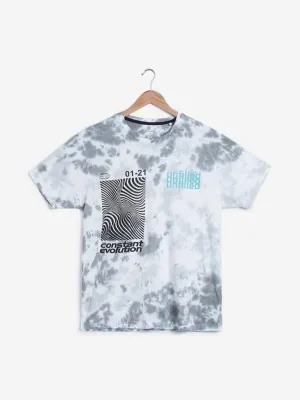 Studiofit Grey Tie-Dye And Text Slim-Fit T-Shirt