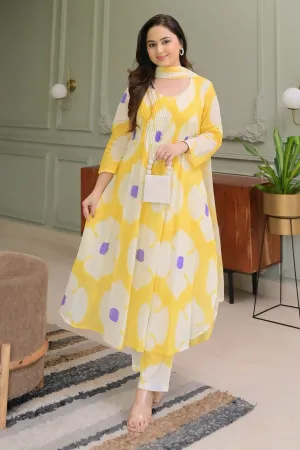 STYLISH PRINTED FLORAL KURTA WITH MATCHING DUPATTA