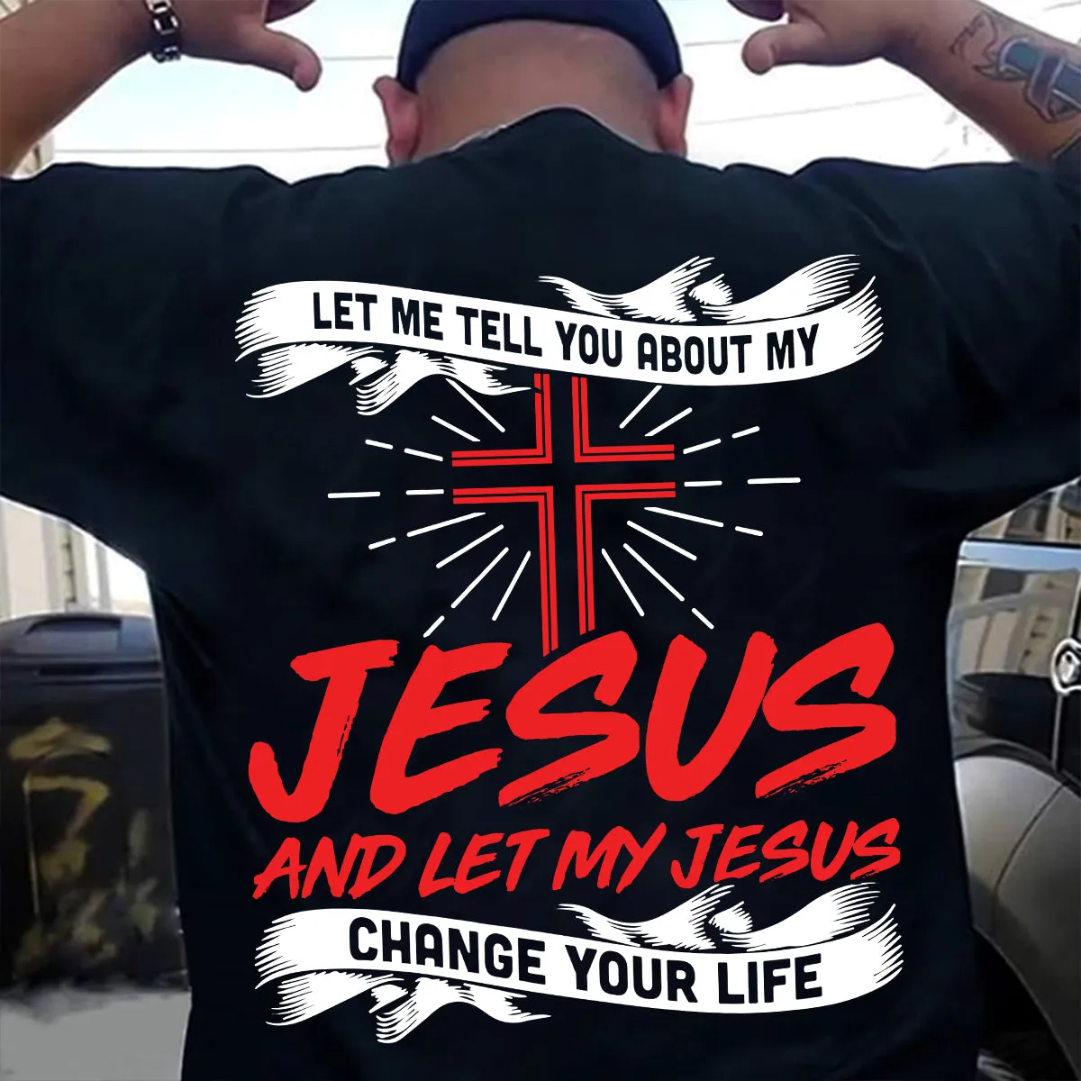 Teesdily | Jesus Christ Cross Backside Basic Tees, Let Me Tell You About My Jesus Hoodie Sweatshirt Mug, Jesus Believer Gifts, God Inspiration Quotes