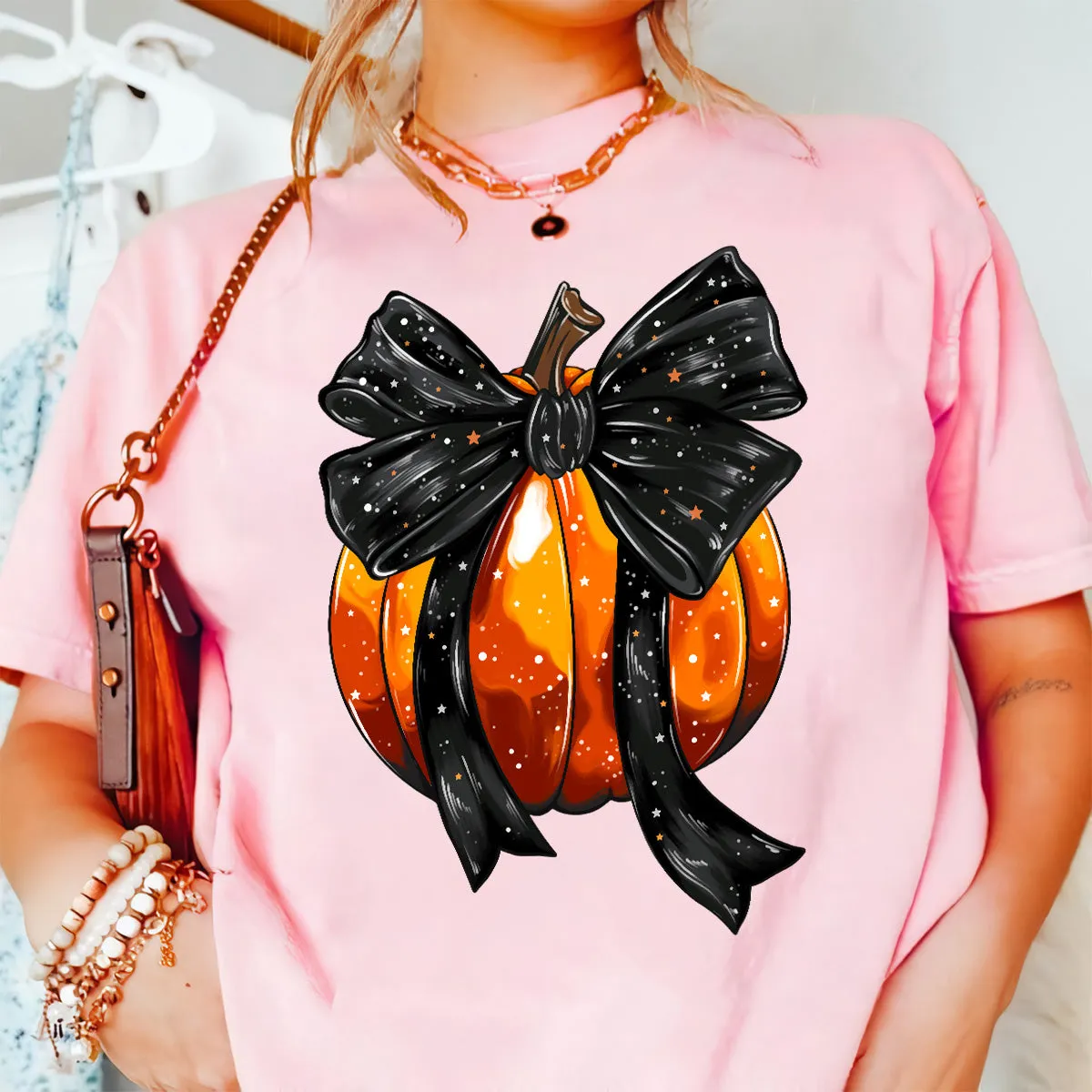 Teesdily | Retro Halloween Coquette Bow Spooky Shirt, Fall Pumpkin Coquette Bow Sweatshirt, Fall Vibes Hoodie, Fall Season Shirt, Halloween Tees