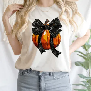 Teesdily | Retro Halloween Coquette Bow Spooky Shirt, Fall Pumpkin Coquette Bow Sweatshirt, Fall Vibes Hoodie, Fall Season Shirt, Halloween Tees