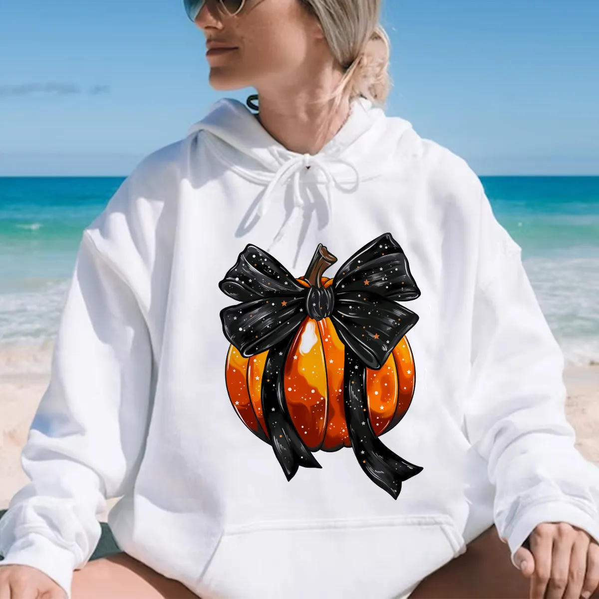 Teesdily | Retro Halloween Coquette Bow Spooky Shirt, Fall Pumpkin Coquette Bow Sweatshirt, Fall Vibes Hoodie, Fall Season Shirt, Halloween Tees