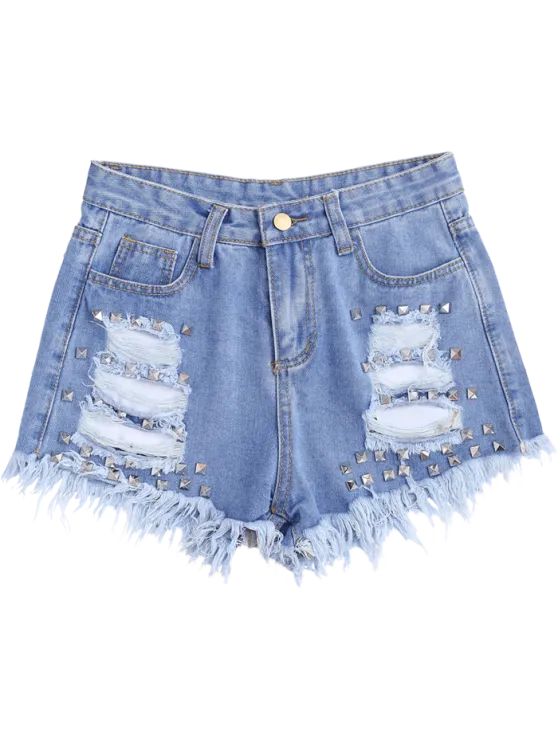 Trendy Ripped Cutoffs Rivet Denim Shorts