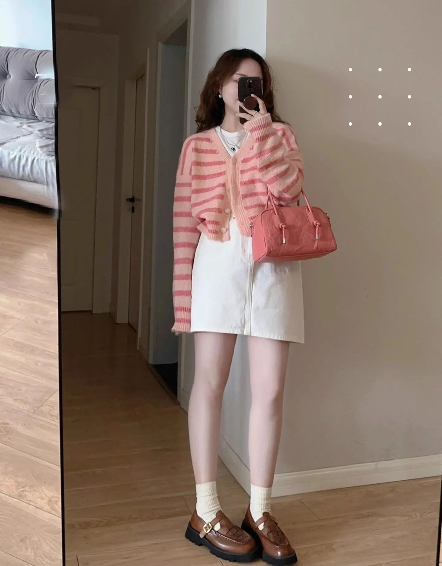 V-neck pink striped knitted cardigan jacket women's spring and autumn new sweater    S3385