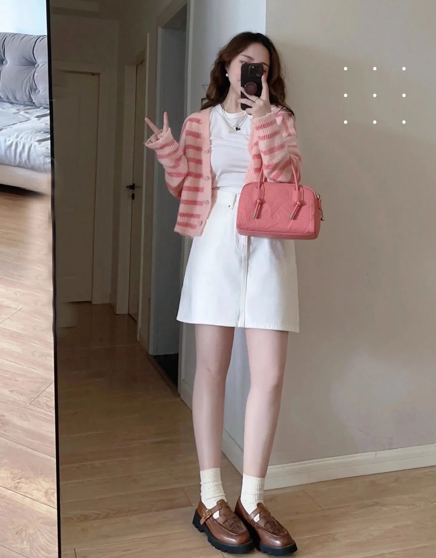 V-neck pink striped knitted cardigan jacket women's spring and autumn new sweater    S3385