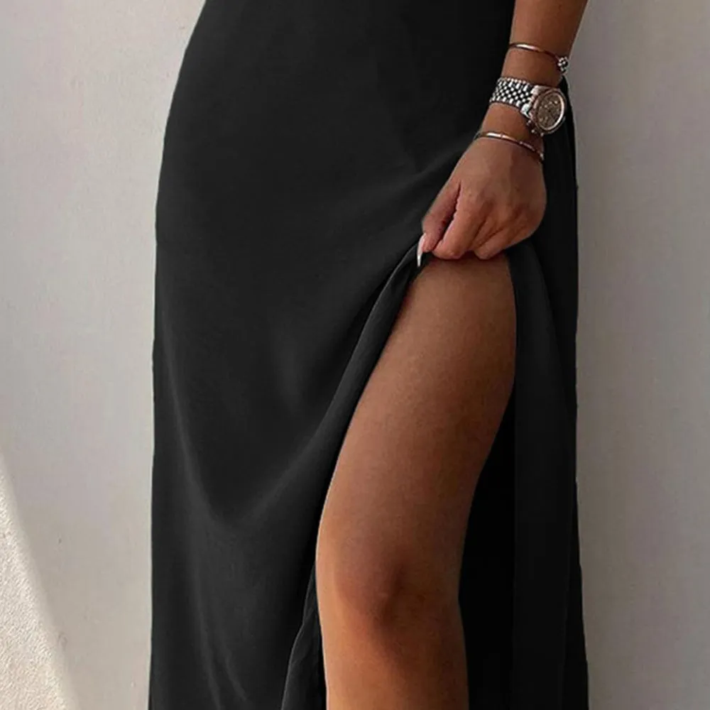 V-Neck Slip Dress Low Cut Printed Slit Dress