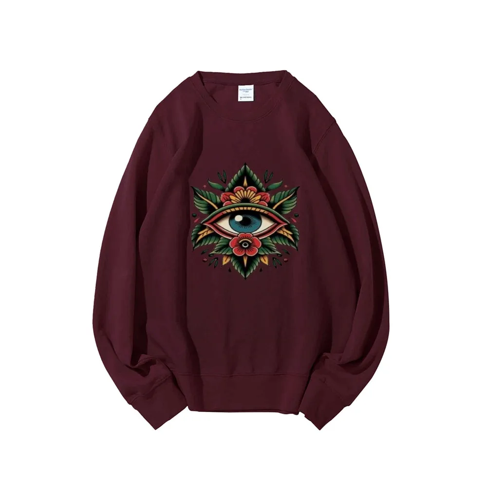 Women Eye and Flower Graphic Sweatshirts