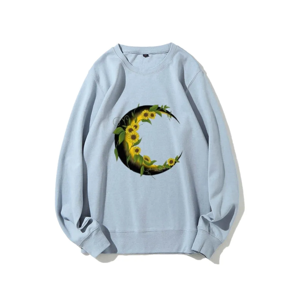 Women Sunflower Moon Graphic Sweatshirts