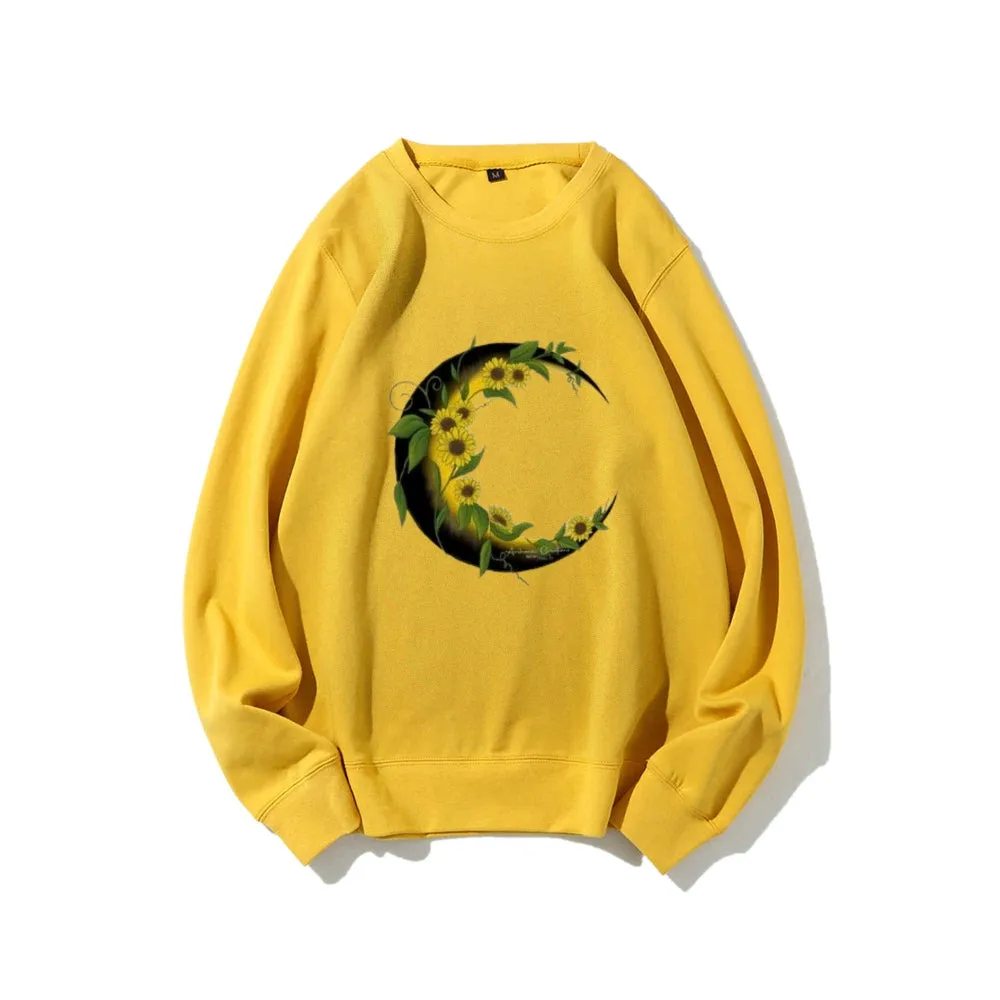 Women Sunflower Moon Graphic Sweatshirts