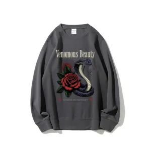 Women Vintage Beauty Rose Snake Graphic Sweatshirts