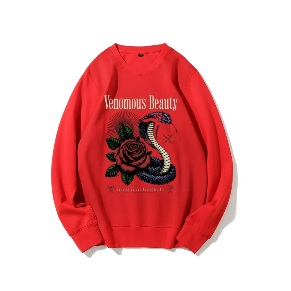 Women Vintage Beauty Rose Snake Graphic Sweatshirts